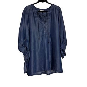 Jane and Delancey by Anthropologie Top Womens Size 1X Blue Blouse Long Sleeves